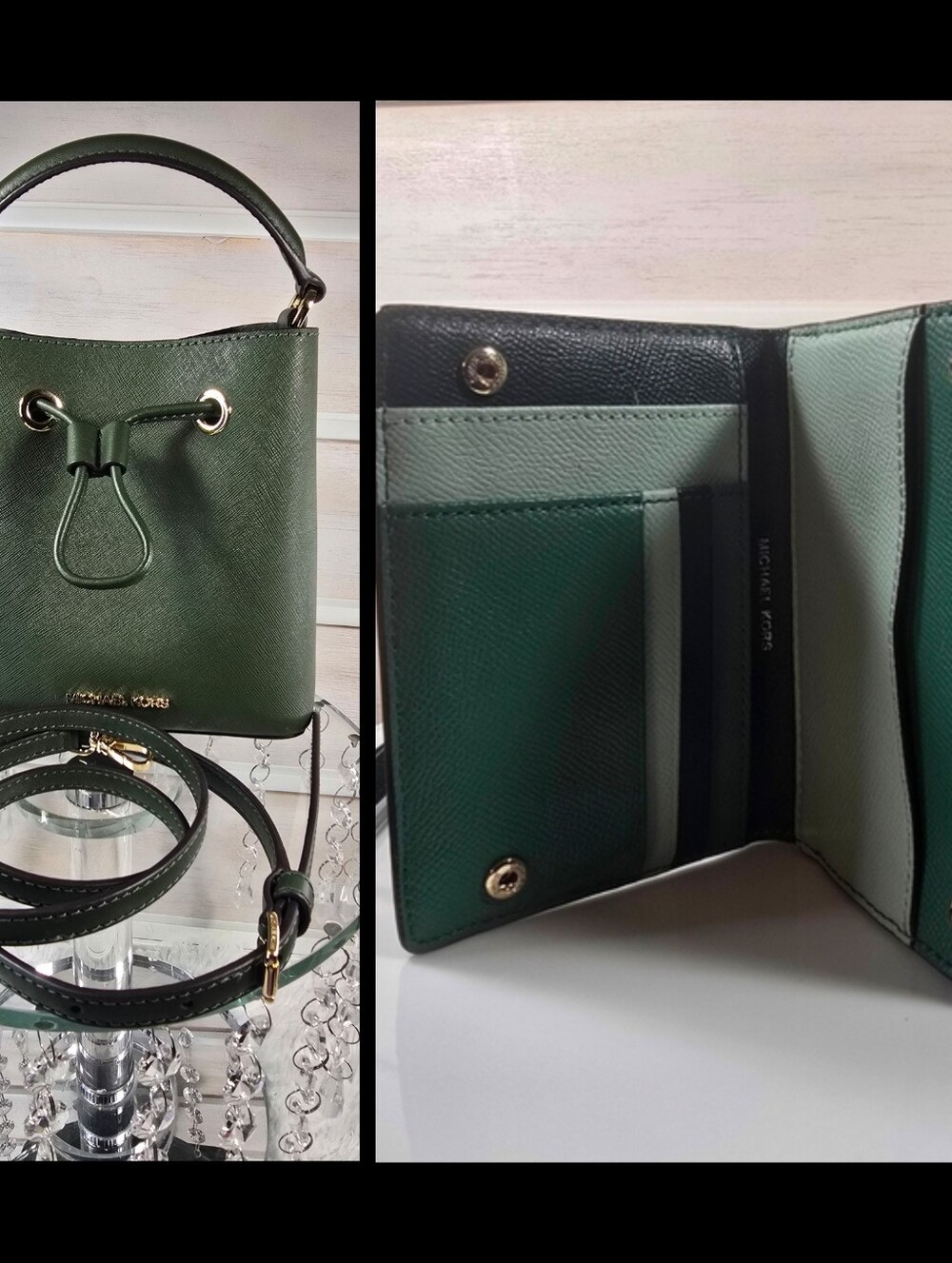 Michael Kors Green Saffiano Leather mini Bucket Bag only - Picture 14 of 14